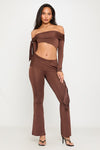 Chocolate Off Shoulder Top & Flared Leggings Co-Ord