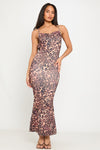 Leopard Print Cross Back Tie Detail Maxi Dress