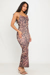 Leopard Print Cross Back Tie Detail Maxi Dress