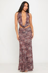 Leopard Print Plunge Halter Top & Maxi Skirt Co-Ord