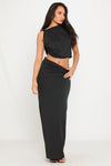 Black Knotted Ruched Crop Top & Maxi Skirt Co-Ord