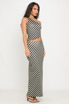 Black Stripe Asymmetric Crop Top & Maxi Skirt Co-Ord