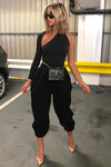 Black One Sleeve Asymmetric Bodysuit