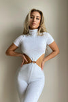 White Ribbed Chunky Knit Turtleneck Jumpsuit