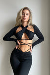 Black Adjustable Drawstring Tie Straight Leg Trousers