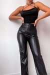 Black Vegan Faux Leather Pocket Detail Trousers