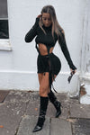 Black Cut Out Braid Detail Crop Top & Mini Skirt