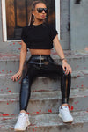 Black Zip Front Vinyl Leggings