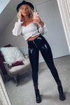 Black Zip Front Vinyl Leggings